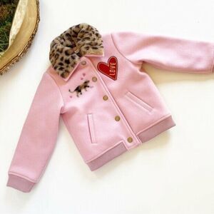 🔥Andy & Evan Pink Jacket with Leopard Print Collar Sz 3T New